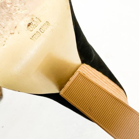 7 For All Mankind Black Suede Leather Block Heel Round Toe Size 8.5 - Picture 5 of 6